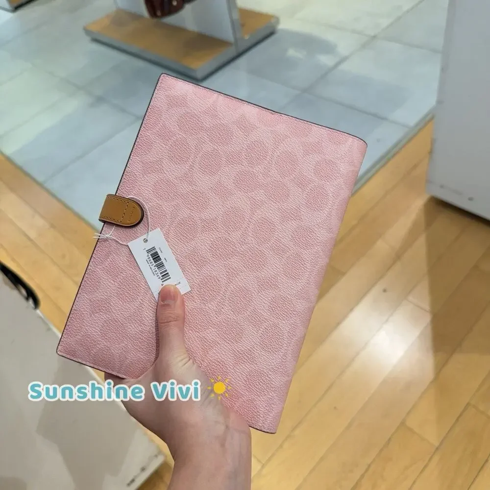 NWT Coach Notebook In Signature Canvas Gold/Powder Pink CEA49